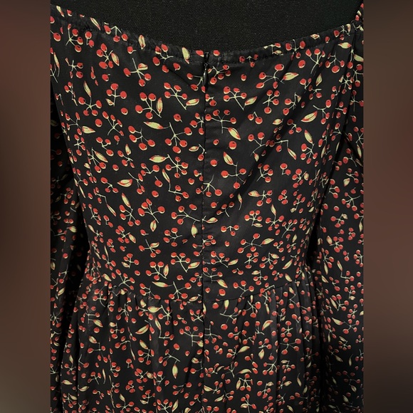 Boohoo Cherry Print Puff Sleeve Milkmaid Maxi Dress - Romantic Square Neckline - Picture 7 of 11